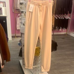 Cream Joggers with Relaxed Fit and Tapered Leg